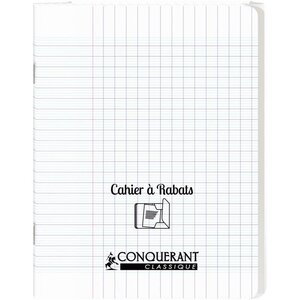 Cahier 48 pages seyès 90 g avec couverture polypropylène incolore 3 rabats format 17 x 22 cm CONQUERANT
