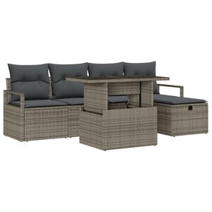 vidaXL Ensemble de canapé de jardin 6 pièces avec coussins en rotin poly gris