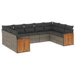 vidaXL Salon de jardin 9 Pièces avec coussins gris résine tressée