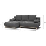 Canapé d'angle gauche convertible MIKA 3 places - Tissu gris clair - Coffre de rangement - 218 x 98/145 x 84 cm