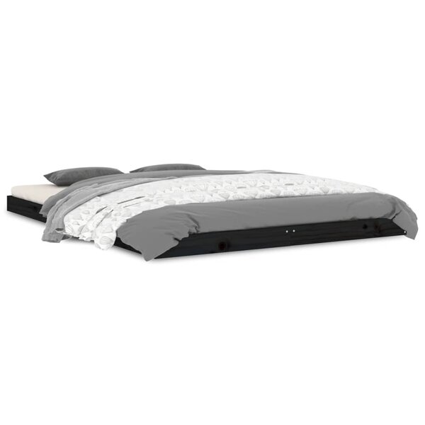 vidaXL Cadre de lit sans matelas noir 135x190 cm bois de pin massif