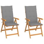 vidaXL Chaises de jardin lot de 2 et coussins gris Bois de teck massif