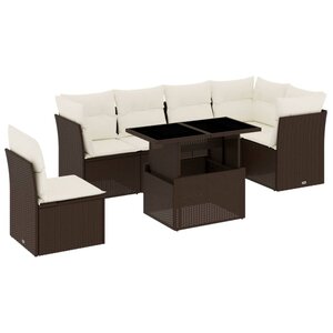 vidaXL Salon de jardin avec coussins 7 Pièces marron résine tressée