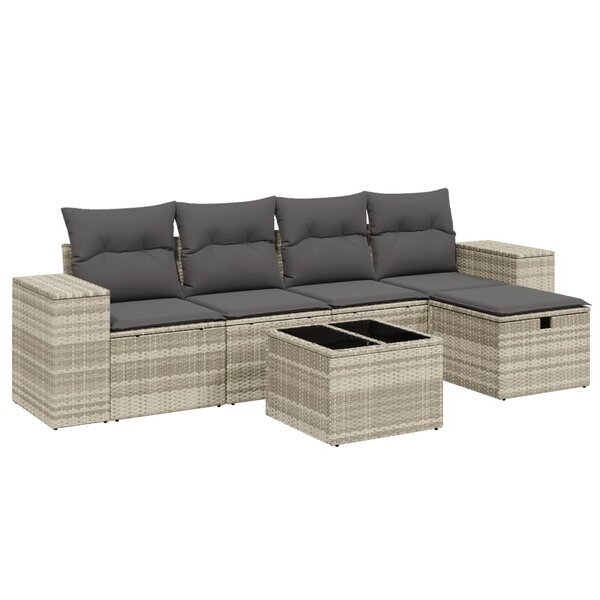 vidaXL Salon de jardin 6 Pièces avec coussins gris clair résine tressée