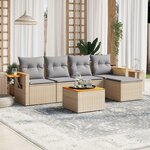 vidaXL Salon de jardin avec coussins 6 Pièces beige résine tressée