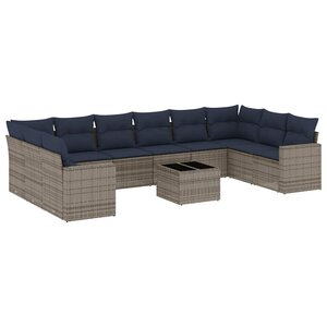 vidaXL Salon de jardin 11 Pièces avec coussins gris résine tressée