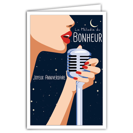 Carte Joyeux Anniversaire avec Enveloppe - Femme - Mini Posters Format 17x11 5cm - Mélodie du Bonheur Chanteuse Star Glamour Nuit étoilée Micro Rétro Vintage - Fabriquée en France