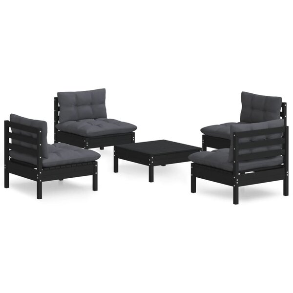 vidaXL Salon de jardin 5 Pièces avec coussins anthracite bois de pin