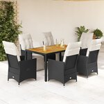 vidaXL Ensemble à manger de jardin coussins 7 Pièces noir résine tressée