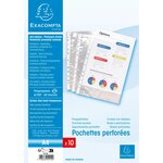 Sachet De 10 Pochettes Perforées Polypropylène Lisse 6/100e - A4 - Cristal - X 10 - Exacompta