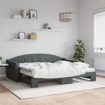 vidaXL Lit de jour avec gigogne et matelas gris foncé 90x200 cm tissu