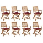 vidaXL Chaises pliables d'extérieur avec coussins 8 Pièces Bois d'acacia