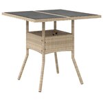 vidaXL Table de jardin dessus en verre beige 80x80x75cm résine tressée
