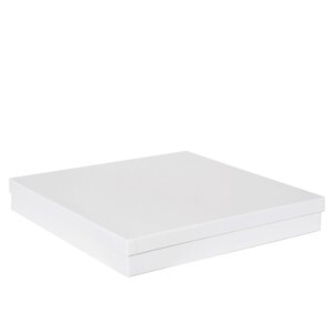 Boîte carrée plate luxe blanc mat couvercle cloche 34.4 x 34.4 x 4.9 cm