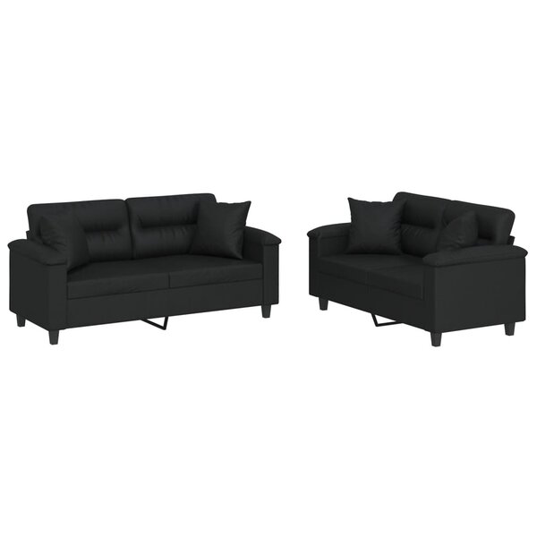 vidaXL Ensemble de canapés 2 Pièces avec coussins noir similicuir