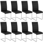 Lot de 8 chaises pieds acier siège de salon cuisine salle à manger design carré élégant noir 08_0000090