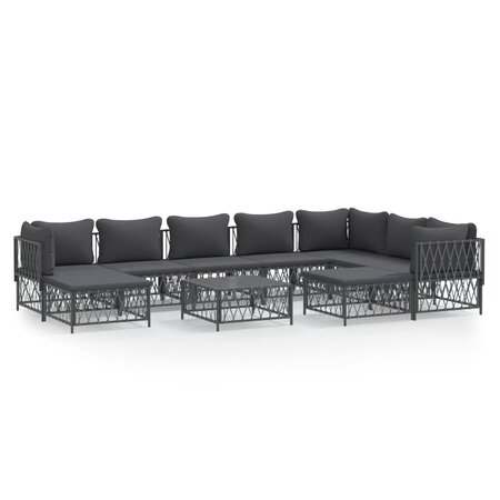 vidaXL Salon de jardin avec coussins 10 Pièces anthracite acier