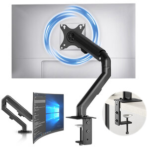 ACROPAQ Support Écran PC 17" à 27- Bras Moniteur Universel à Ressort- Rotation 360°- Epaisseur Bureau 10-80mm- Montage Rapide- Noir