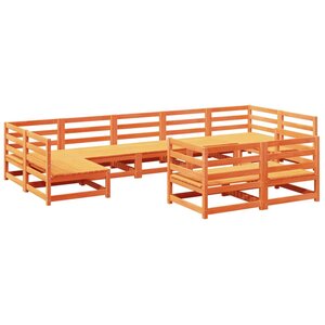 vidaXL Salon de jardin 9 Pièces marron cire bois de pin massif