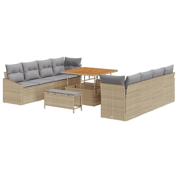Ensemble de canapé de jardin 11 pièces avec coussins Beige Rotin synthétique Acacia