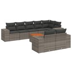 vidaXL Salon de jardin 9 Pièces avec coussins gris résine tressée