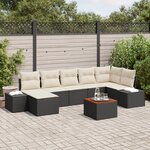 vidaXL Set de salon de jardin 8 pièces avec coussins Noir Poly Rattan Acacia