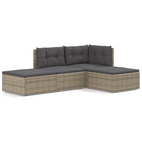 vidaXL Salon de jardin 4 Pièces avec coussins Gris Résine tressée