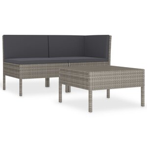 vidaXL Salon de jardin 3 Pièces avec coussins Résine tressée Gris