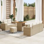 Ensemble de Canapé Jardin 8 Pièces avec Coussins Beige Rattan Acacia