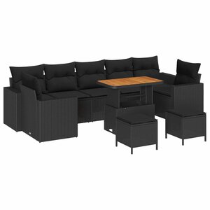 vidaXL Ensemble de canapé de jardin avec coussin 13 Pièces Noir polyrotin