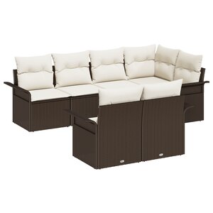 vidaXL Ensemble de canapés de jardin 7 pièces avec coussins marron poly rattan