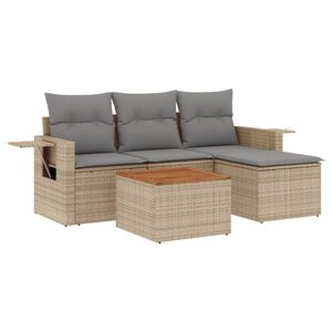 vidaXL Salon de jardin avec coussins 5 Pièces beige résine tressée