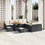 Set de sofa de jardin 13 pièces avec coussins en poly rattan noir acacia