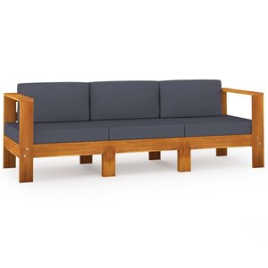 vidaXL Canapé de jardin 3 places et coussins gris foncé Acacia massif