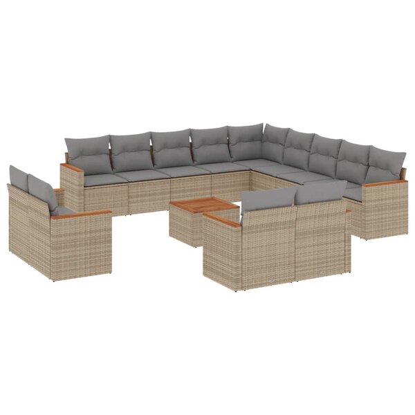 vidaXL Salon de jardin avec coussins 14 Pièces beige résine tressée