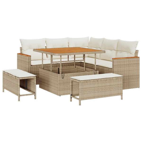 Ensemble de canapé de jardin 8 pièces avec coussins Beige en rotin poly acacia