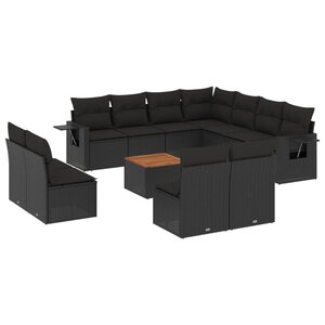 vidaXL Salon de jardin 12 Pièces avec coussins noir résine tressée
