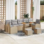 Salon de Jardin 10 pièces avec Coussins Beige en Poly Rattan
