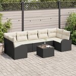 Ensemble de Canapés de Jardin 8 Pièces avec Coussins Noir en Rattan Poly