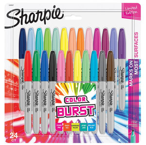 SHARPIE 24 Marqueurs permanents  pointe ogive fine 0.9mm  Colour Burst & assortiment original  sous blister