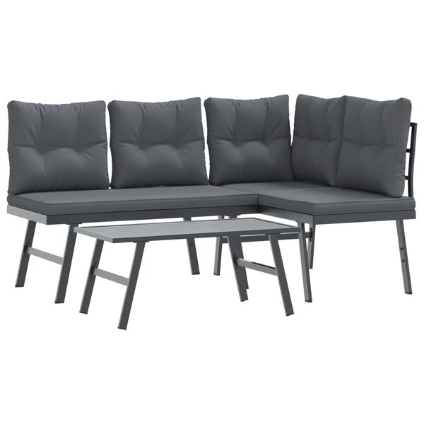vidaXL Ensemble de bancs de jardin avec coussins 3 Pièces noir