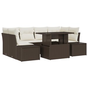 vidaXL Ensemble de canapés de jardin 7 pièces avec coussins en rattan poly marron
