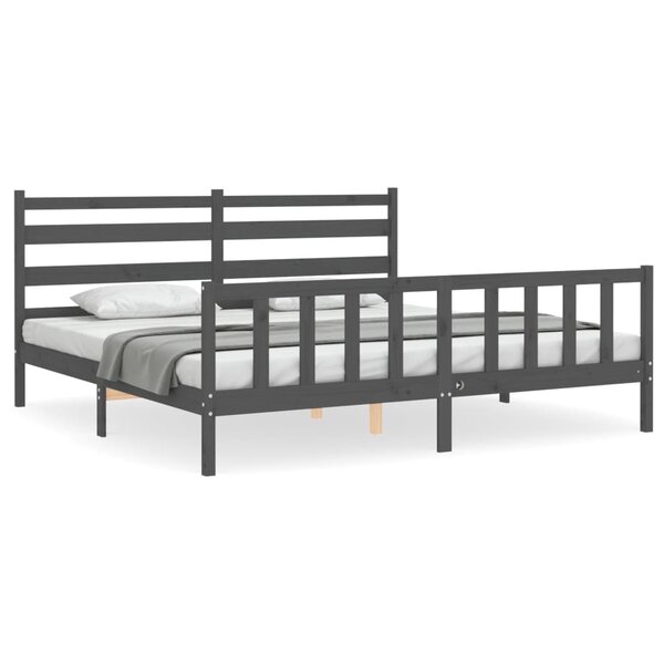 vidaXL Cadre de lit avec tête de lit gris 200x200 cm bois massif