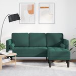 vidaXL Canapé 3 places avec méridienne en L vert foncé 160 cm en velours