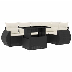 vidaXL Salon de jardin 6 Pièces avec coussins noir résine tressée