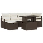 Ensemble de Canapés de Jardin de 7 Pièces avec Coussins Marron Rotin PE