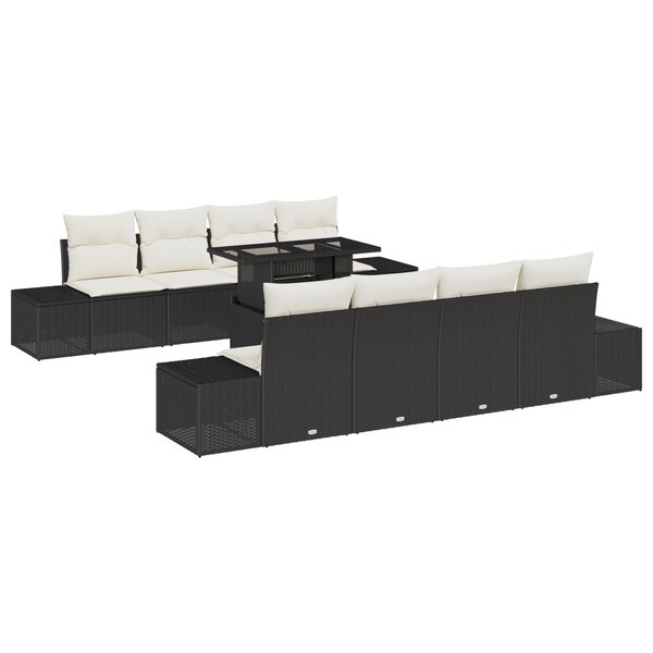 vidaXL Ensemble de canapés de jardin 9 pièces avec coussins noir rotin poly