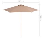 vidaXL Parasol avec mât en bois 270 cm Taupe