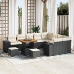 Set de canapé de jardin 12 pièces avec coussins Noir en rattan poly acacia