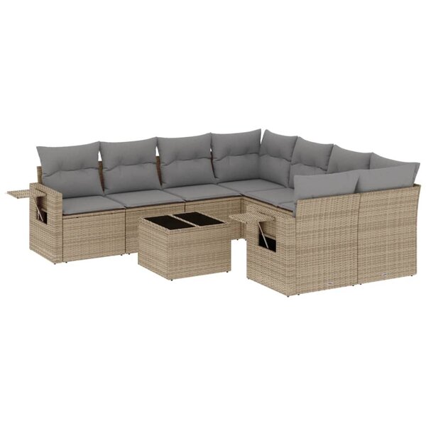 vidaXL Salon de jardin avec coussins 9 Pièces beige résine tressée